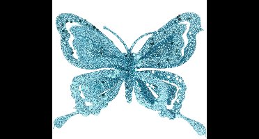 Kerstboomversiering Vlinder - 14 cm - blauw glitter - op clip - ornament
