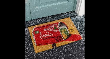 HEM Kokos Deurmat 40x60 cm - Kerst-design “Mailbox Santa Northpole” - Anti-slip - Voor binnen/buiten