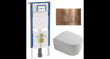 QeramiQ Dely Swirl Toiletset - 36.3x51.7cm - diepspoel - rimless - Geberit UP720 Duofix Sigma inbouwreservoir - 35mm zitting - koperen bedieningsplaat - rechtehoekige knoppen - wit mat