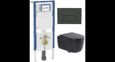 QeramiQ Dely Swirl Toiletset - 36.3x51.7cm - Geberit UP720 Duofix Sigma inbouwreservoir - slimzitting - bedieningsplaat antraciet mat - rechthoekige knoppen - mat zwart