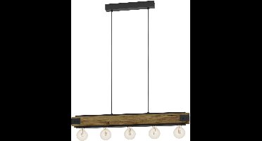 EGLO Layham Hanglamp - E27 - 96 cm - Hout/Staal - Zwart/Bruin