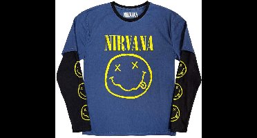 Nirvana - Yellow Happy Face Longsleeve shirt - 2XL - Donkerblauw/Zwart
