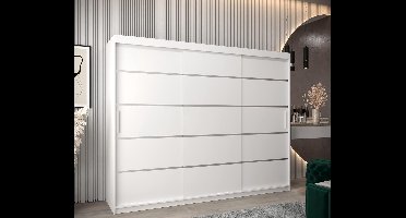 Verona 1 Schuifdeurkast 250 cm Kledingkast met kledingstang en plank Slaapkamer Woonkamer Kast Schuifdeuren Modern Design (Laden: 0, Wit)