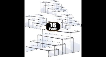 Acrylic Display Risers Set - 16 Stuks, Transparante Planken voor Decoratieve Presentatie