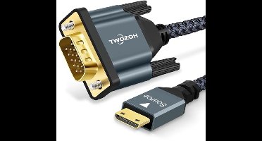Mini HDMI naar VGA Kabel 1M - Vergulde Gevlochten Mannelijk naar Mannelijk voor Ultrabooks, Notebooks, Tablets, Camera's en Camcorders