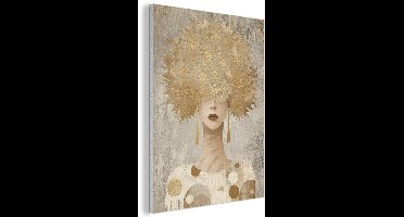 Akoestisch wandpaneel 50x70 cm - Vilt schilderij Goud - Portret - Vrouw - Akoestische panelen - Geluidsdempende wanddecoratie - Geluidsisolatie woonkamer - Muurdecoratie geluidspanelen