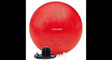 Tunturi Anti Burst Fitness bal met Pomp - Yoga bal 65 cm - Pilates bal - Zwangerschapsbal – 220 kg gebruikersgewicht - Incl Trainingsapp – Rood