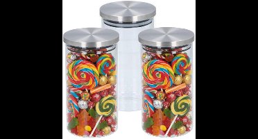 Alpina keuken en voedsel voorraadpot - Set van 3x stuks - snoeppot - glas - 950 ml - 10 x 18 cm - met deksel