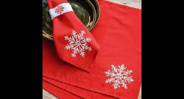 Vervaco - Servetten & servetringen kit - 40 x 40cm - Kerst - Snowcrystal - set van 4 - PN-0217795