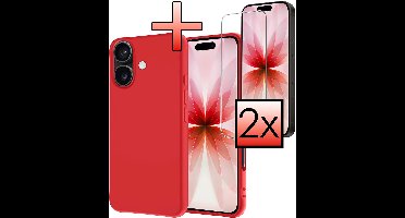 Hoesje - Met 2x Screenprotector - Geschikt voor Apple iPhone 17 - Sterk & Shockproof - Back Cover - Siliconen Case - Telefoon Hoes - Rood