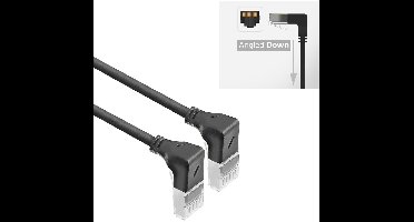 ACT Zwarte 0,5 meter U/FTP CAT6A LSZH Slimline patchkabel met RJ45 connectoren 90° haaks beneden naar 90° haaks beneden DA5900
