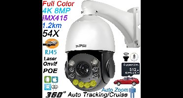 8MP 4K PTZ Beveiligingscamera – IP Camera – Dome Camera – Speed Dome – CCTV Camera – 54X Optische Zoom – Automatische Tracking – POE Metalen Behuizing