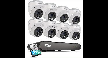 Beveiligingssysteem – Camerasysteem – Bewakingscamera – Veiligheidssysteem – Dome Camera – 8-Kanaals 5MP NVR – AI Mensendetectie & 24/7 Opname met 2TB HDD