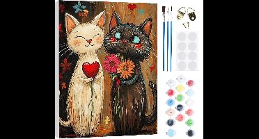 Schilderen op Nummer Kat 20x30 cm - Complete Set met Houten Frame voor Volwassenen en Kinderen