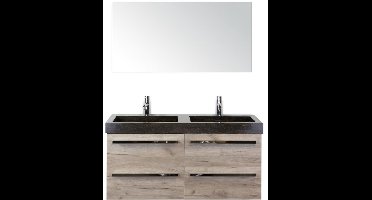 Seville Badmeubelset 120 cm - 4 Laden Craft Oak - Wastafel Lucca Dubbel met Spiegel