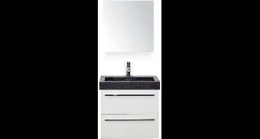 Seville Badmeubelset 60 cm - Wit Hoogglans - Wastafel Hardsteen Wit Lucca met Spiegelkast