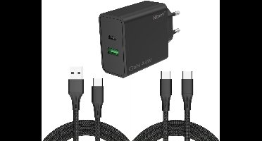 Ntech - USB C Adapter 45W - USB C Oplader Zwart - USB C Adapter 45W & USB-A 30W met 2x USB C kabel - 2 Poorten voor - USB C Lader - Universeel o.a. Telefoons & Laptops