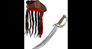 Boland Piraten set - hoed met vlechten - zwaard - 53 cm - carnaval - piraten thema