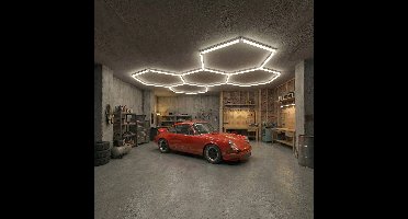 Hexagon verlichting Set | 5 hexagons | Werkplaatsverlichting | Autopoetsverlichting | Garage verlichting | Auto verlichting | 192W | 6000K | incl. Accessiores