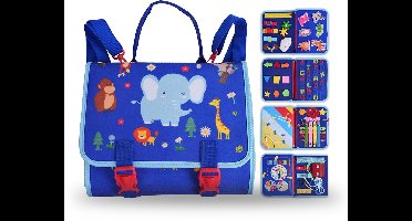 Kiddel Busy Board Safari – Montessori speelgoed – Activiteitenboek & Speelbord Rugtas – Educatief speelgoed 2 jaar – Olifant Dieren Thema