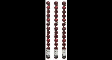 Decoris Mini kerstballen - 42x st - donkerrood - D3 cm - kunststof - kerstversiering