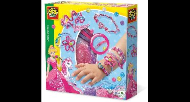SES Creative - Hobby Pink - Glitter Armbanden - Knutselen Meisjes - Incl. Bedels, Kralen, Draden en Stickers - Vanaf 4 jaar