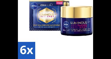 6 x NIVEA - Nachtcrème - CELLular LUMINOUS630 Tegen Vlekken - Egaliserend - Tegen pigmentvlekken - Met Hyaluronzuur - 50 ml - Nivea Anti-rimpel Crème - Nivea Nachtcrème - Anti-pigment Crème - Anti-vlek Crème - Hydraterende Crème