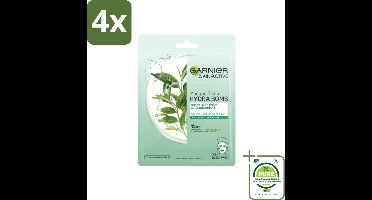 Garnier - SkinActive - Hydra Bomb Tissue Masker - Groene Thee - 1 Gezichtsmasker - Voordeelverpakking - 4 stuks - Huid masker - Groene thee masker