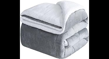 Sherpa Fleece Deken – Warme Winterplaid – 130x150 cm – Grijs – Dubbelzijdige Flanel Fleece – Voor Bed en Bank