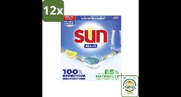 Sun - Vaatwastabletten - All-in-1 Citroen - 60 tabletten - Voordeelverpakking - 12 stuks - Reiniging - Schone vaat