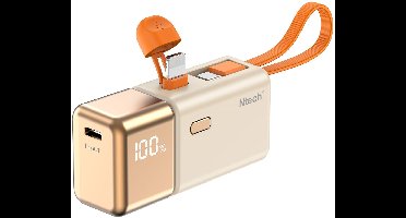 Ntech - Mini powerbank 5000 mAh Goud - powerbank - Draadloze Powerbank met LED Display geschikt voor USB C en Lightning aansluiting