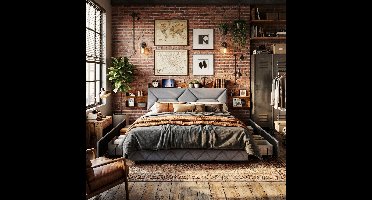 ADFBL Bed met Lades 140x200 cm Grijs - Industrieel Bedframe met USB-C & 4 Lades | Uitschuifbare Nachtkastjes