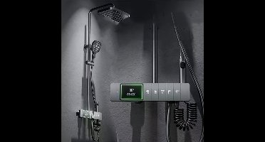 Slimme Douche Systemen – Digitale Douchekraan – Regen Douchekop – Waterval Kraan – Wandgemonteerd Bad Set – 5 Snelheden & Temperatuur Instelbaar – Real-Time Display (Gun Grijs)