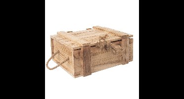 Orion - Houten Opbergkist - Cadeaubox met Deksel - 30x21x12 cm - Jute Handvaten - Natuurlijk Hout