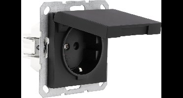 Q-Link S-Line contactdoos - inbouw - 1-voudig - randaarde - met klep - mat zwart