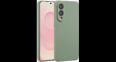 Accezz Hoesje - Geschikt voor Samsung Galaxy S25 Edge - Liquid Silicone Backcover met Magnetische Ring - Cooper Green