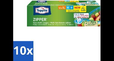 10 x Toppits – Zipper Multifunctionele Zakken – 1 Liter – 12 Zakjes - Koffie - Koffiezetapparaat - Koffiezetapparaat Met Automatische Functie