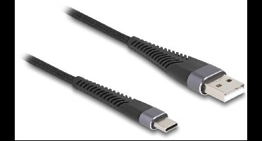 USB-C - USB-A kabel | buigbescherming | USB2.0 | QC 18W | metaal/nylon | zwart | 2 meter