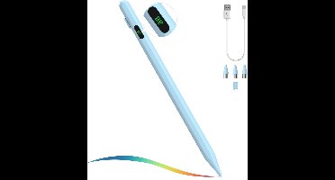 Actieve Universele Stylus Pen voor Touch Screen, Blauw met Power Display. Compatibel met iPad, iPhone, Samsung, Tablet en meer.
