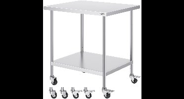 Professionele RVS Werktafel – Roestvrijstalen Werkbank – Keukentafel – Werkbank Met Wielen – Opbergtafel 30x36 Inch – Duurzaam RVS 0,8mm – 3 Verstelbare Legplanken