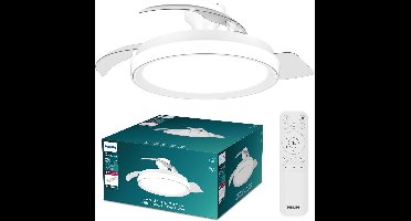 Philips Bliss Plafondventilator met ingebouwde LED-lamp - 3 Intrekbare bladen, diameter: 106cm - 4500 Lumen - Instelbaar wit licht van 2700K tot 6500K - Dimbaar tot 5% - Afstandsbediening - Wit