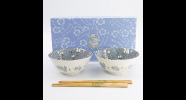 Tokyo Design Studio – Fujisakura – Tayo Kom Geschenkset 2 stuks met eetstokjes – 15,2×6,7 cm – 500 ml – Grijs