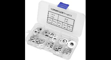 Allecto- Platte Wasmachine - Rvs - Assortiment Kit - Opbergdoos - Inch Pakking - Geschikt voor Imperial Standaard Rvs Platte Wasmachine, 110 stks - Plain Wasmachines -