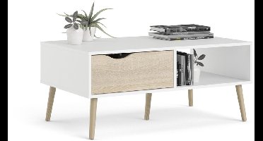 Giga Living Salontafel Oslo - Met Lades - Wit/Naturel - 100x45x60cm