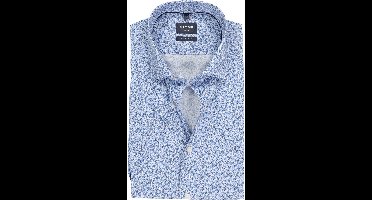 OLYMP Luxor modern fit overhemd - korte mouw - dobby - lichtblauw met wit dessin - Strijkvrij - Boordmaat: 41