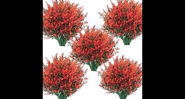 5 Bossen Kunstmatige Lavendel Bloemen Planten - UV-bestendige - Kunstmatige Buiten Nagebootste Groene Struik Planten - Hangende Potten - Keuken Thuis Trouwfeest Kantoor Tuin Decoratie (Oranjerood)