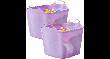 Excellent houseware flexibele kuip / emmer - 2x - lila - 25 l - kunststof - 40 x 35 cm - met handvatten