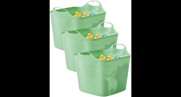 Excellent houseware flexibele kuip / emmer - 3x - groen - 25 l - kunststof - 40 x 35 cm - met handvatten