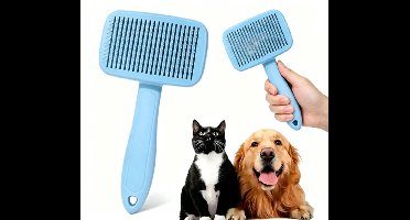 Blauw Zelfreinigende Slickerborstel – Borstel voor het verzorgen en ontwollen van honden, katten en konijnen – Verwijdert eenvoudig losse ondervacht – Massageborstel geschikt voor huisdieren met lang of kort haar