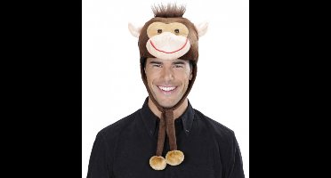 Widmann Aap verkleedmuts - polyester/fleece - bruin - volwassenen - Apen verkleed accessoires - muts